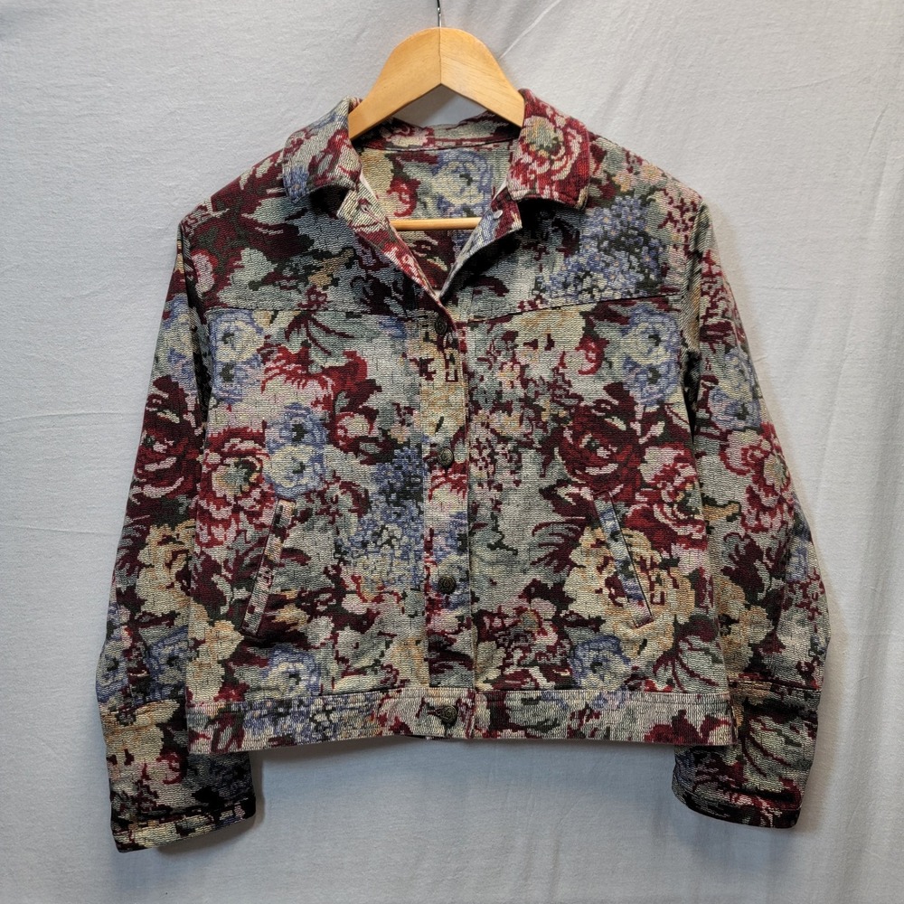 Westbound‎ Jacket Womens Size S Tapestry Look Red Floral Cotton Cottagecore Boho